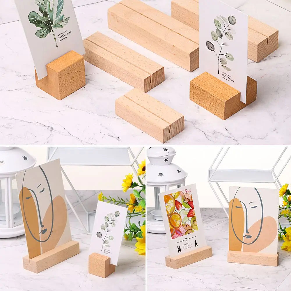 Picture Frame Base Desk Card Natural Wooden Notes Clips Photo Holder