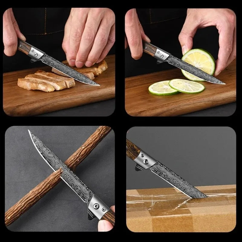 Damascus Folding Knife – EDC Stainless Steel Camping Knife