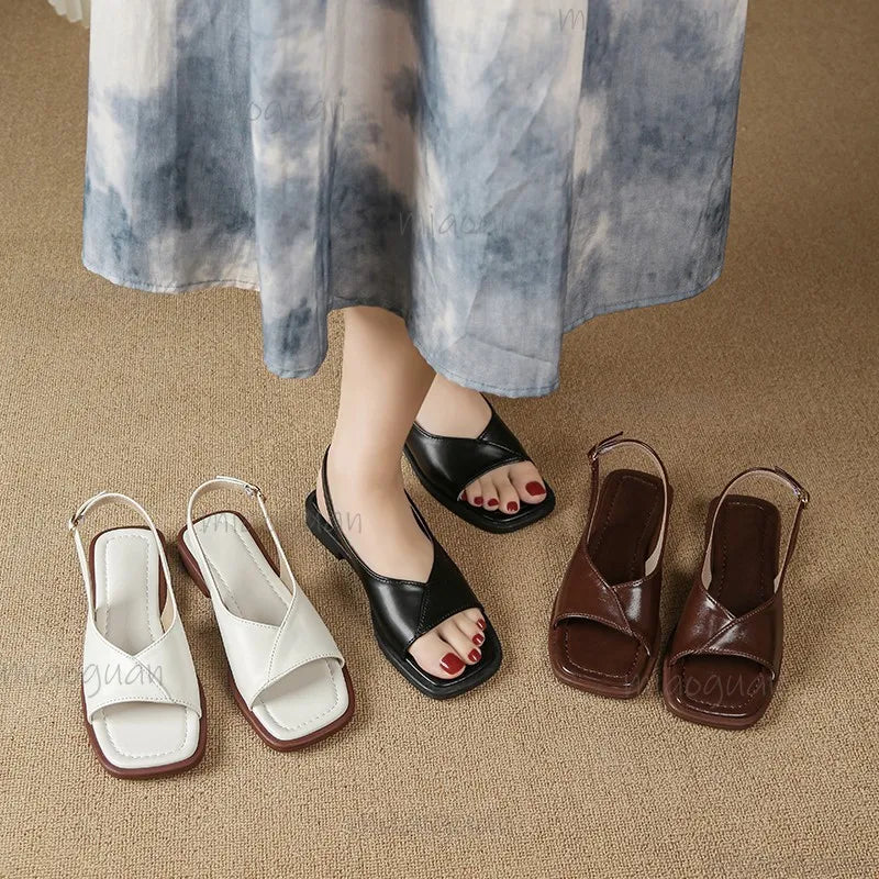 Women's French Style Low Heel Roman Sandals – Buckle Strap