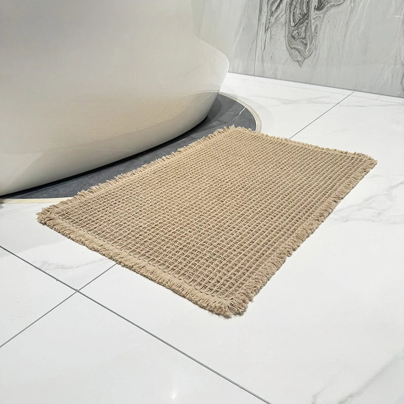 Linen Woven Doormat Bath Mat Waffle Design Quick Drying Absorbent