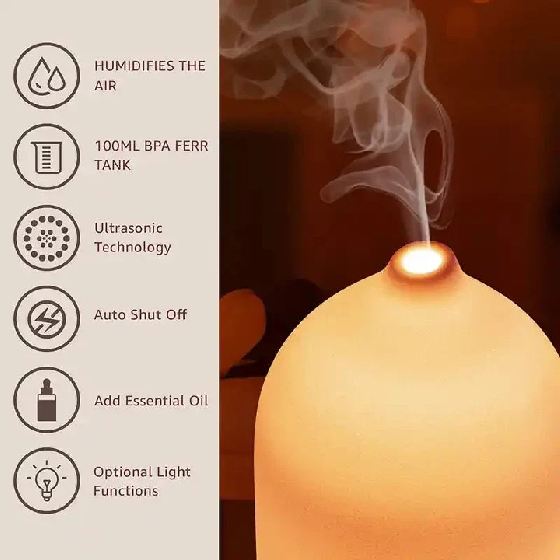 Ceramic Essential Oil Diffuser 100ml | 7-Color LED Aromatherapy