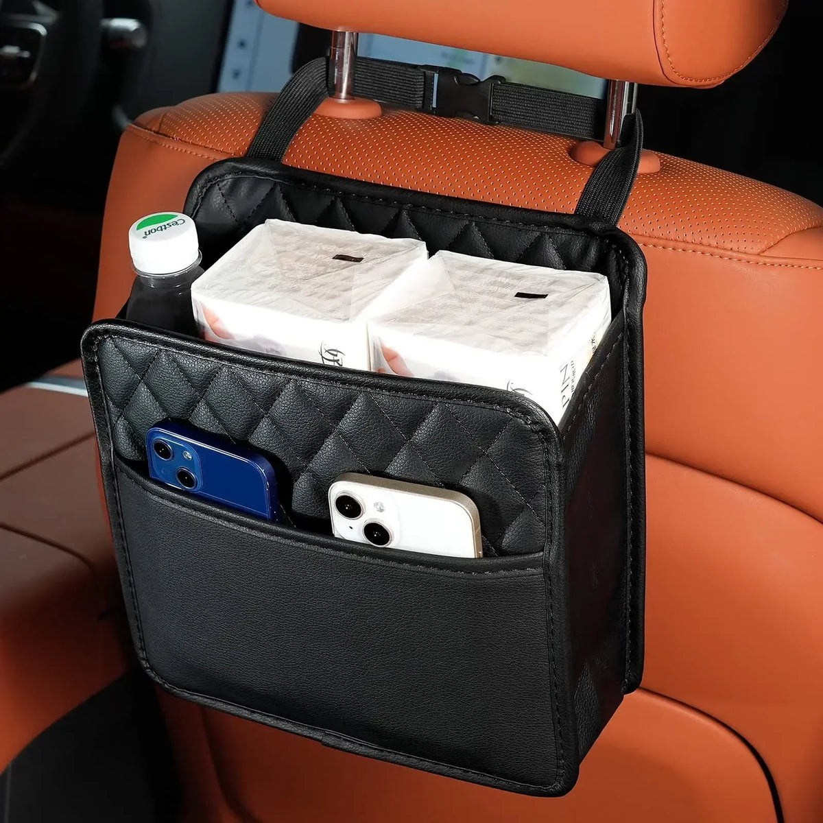 Multi-functional Car Seat Back Storage Bag Leather Garbage Can Most