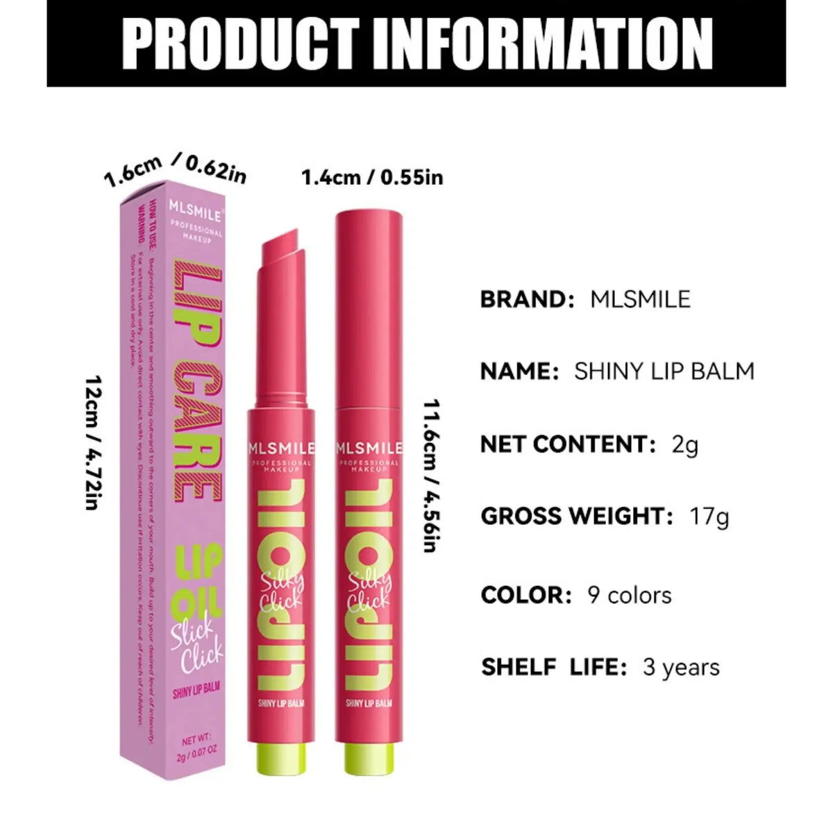MLSMILE Mirror Gloss Lip Balm Oil – Long Lasting, 9 Shades
