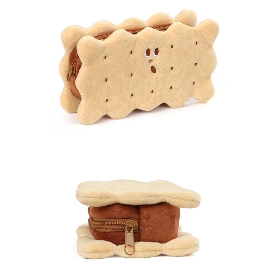 Kawaii Pencil Case Capacity Plush Cookies Pen Bags Cute Cartoon Brown