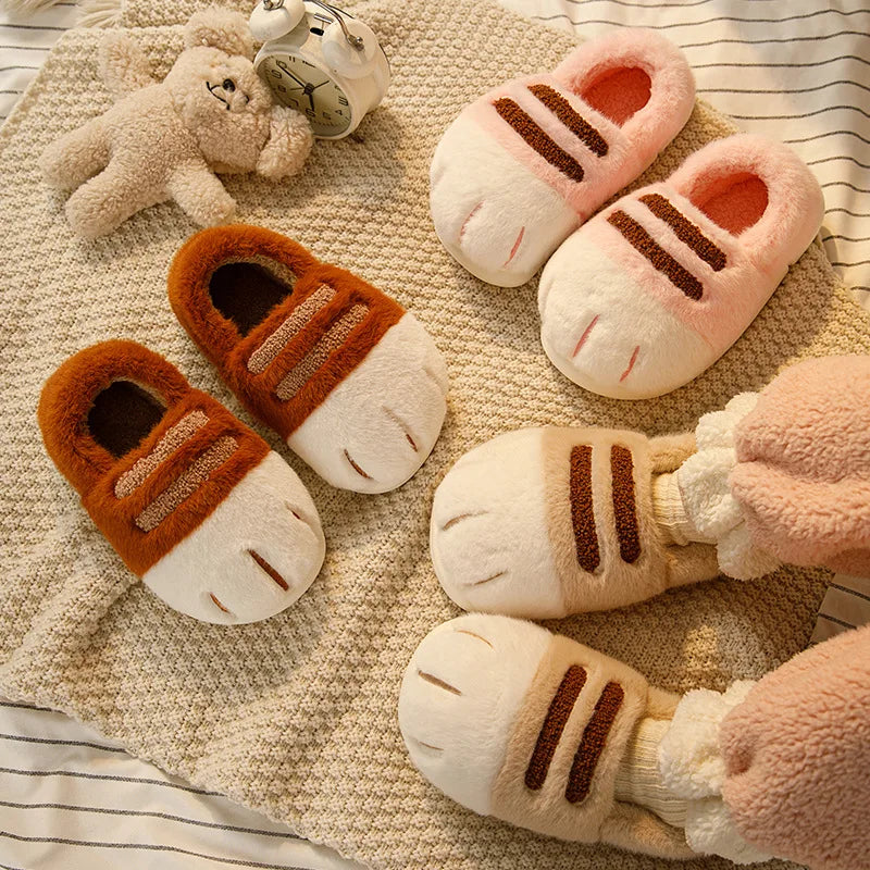 Kids Winter Plush Cat Claw Slippers – Warm Anti-Slip Indoor
