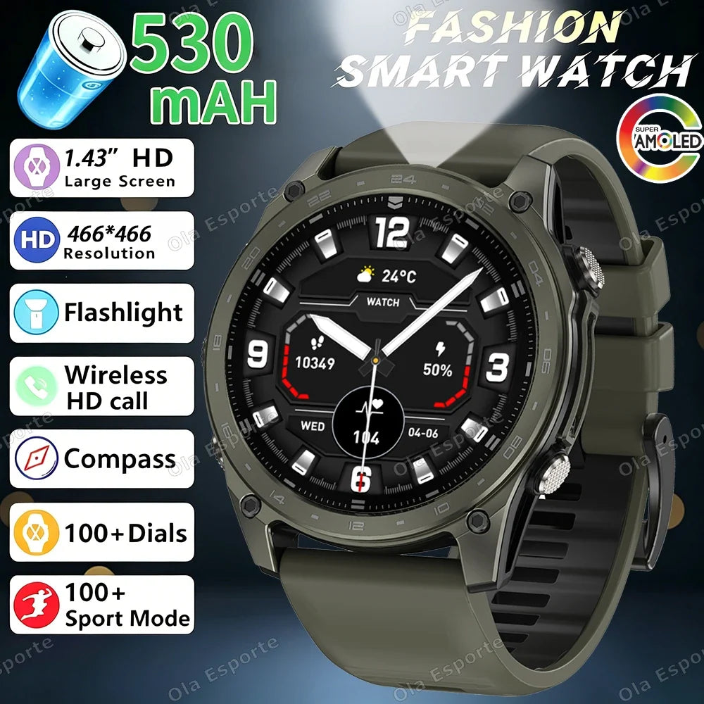 HW12 Military Smart Watch | AMOLED, Bluetooth Call, 530mAh