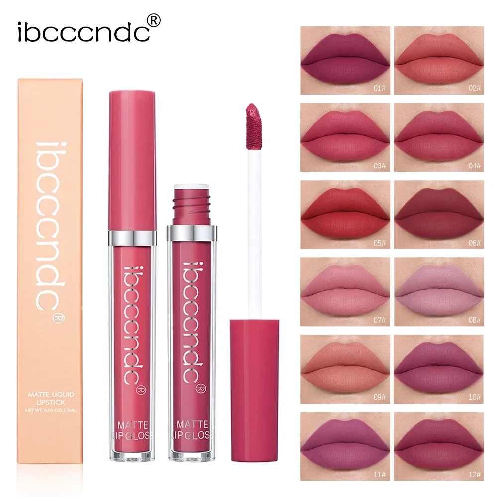 ibcccndc 12-Color Matte Velvet Liquid Lipstick | 12Hr Wear