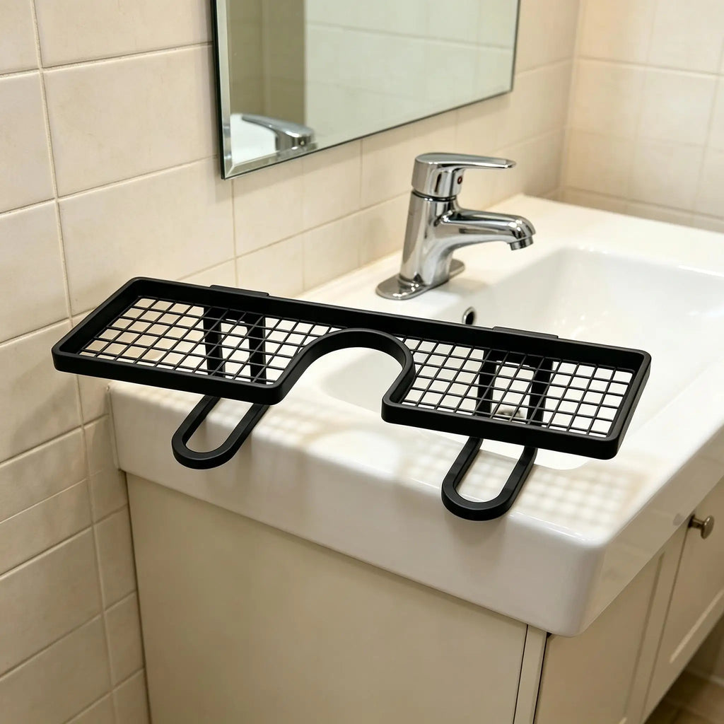Bathroom Sink Faucet Organizer Rack | Mesh Drainage Tray