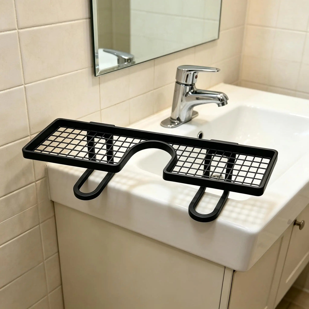 Bathroom Sink Faucet Organizer Rack | Mesh Drainage Tray