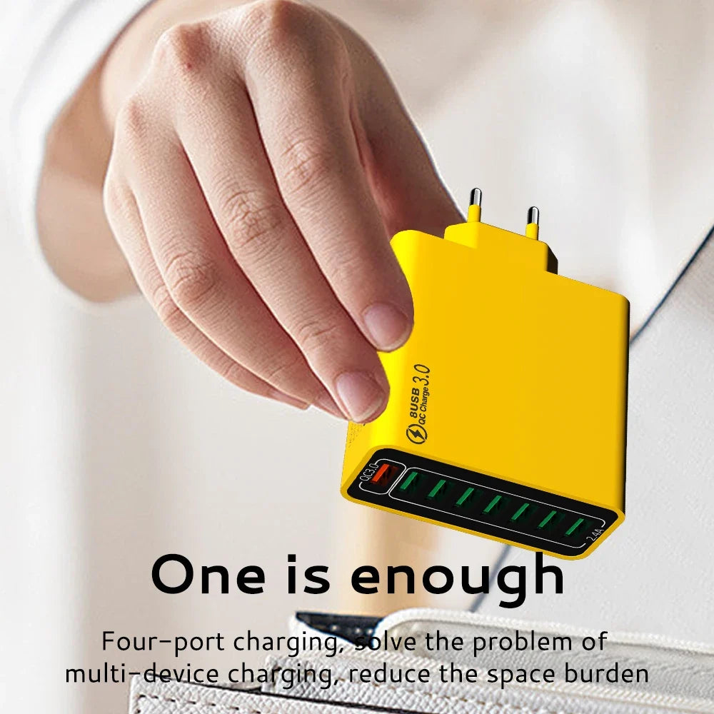 8-Port 65W USB Fast Charger | Quick Charge 3.0 Travel Adapter