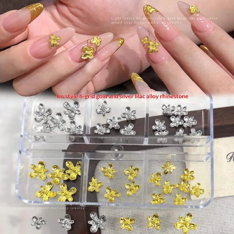 3D Alloy Flower Nail Art Charms Silver Gold Lilac 20/30pcs