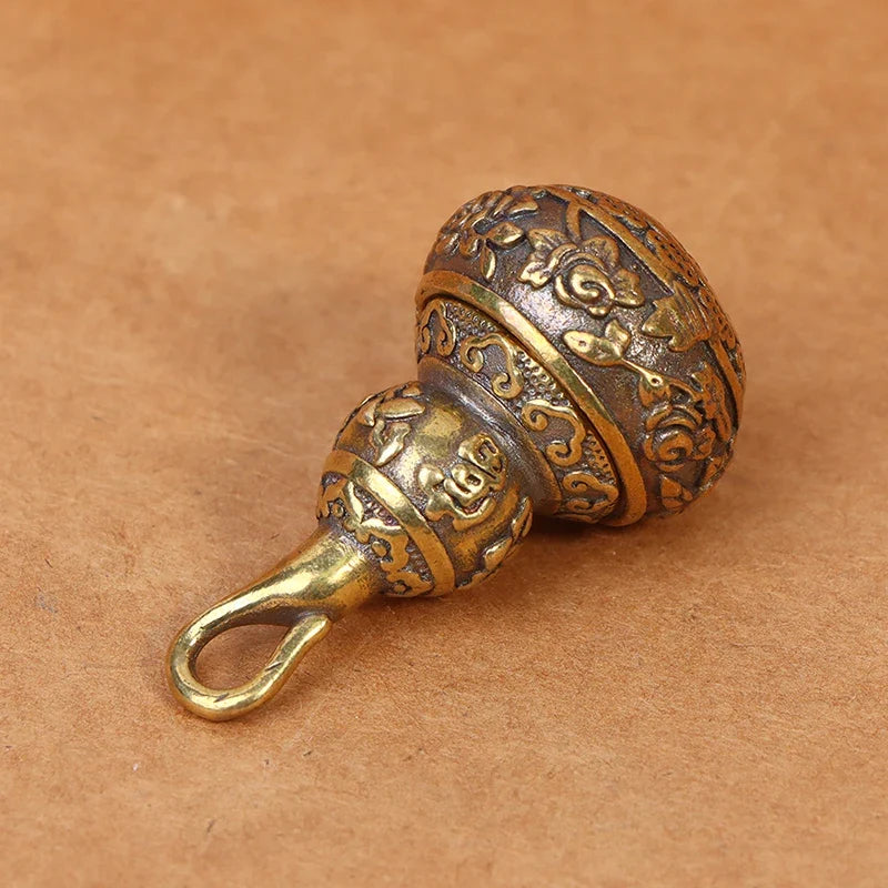 Brass Flower Gourd Lucky Keychain Charm & Pill Box | Copper