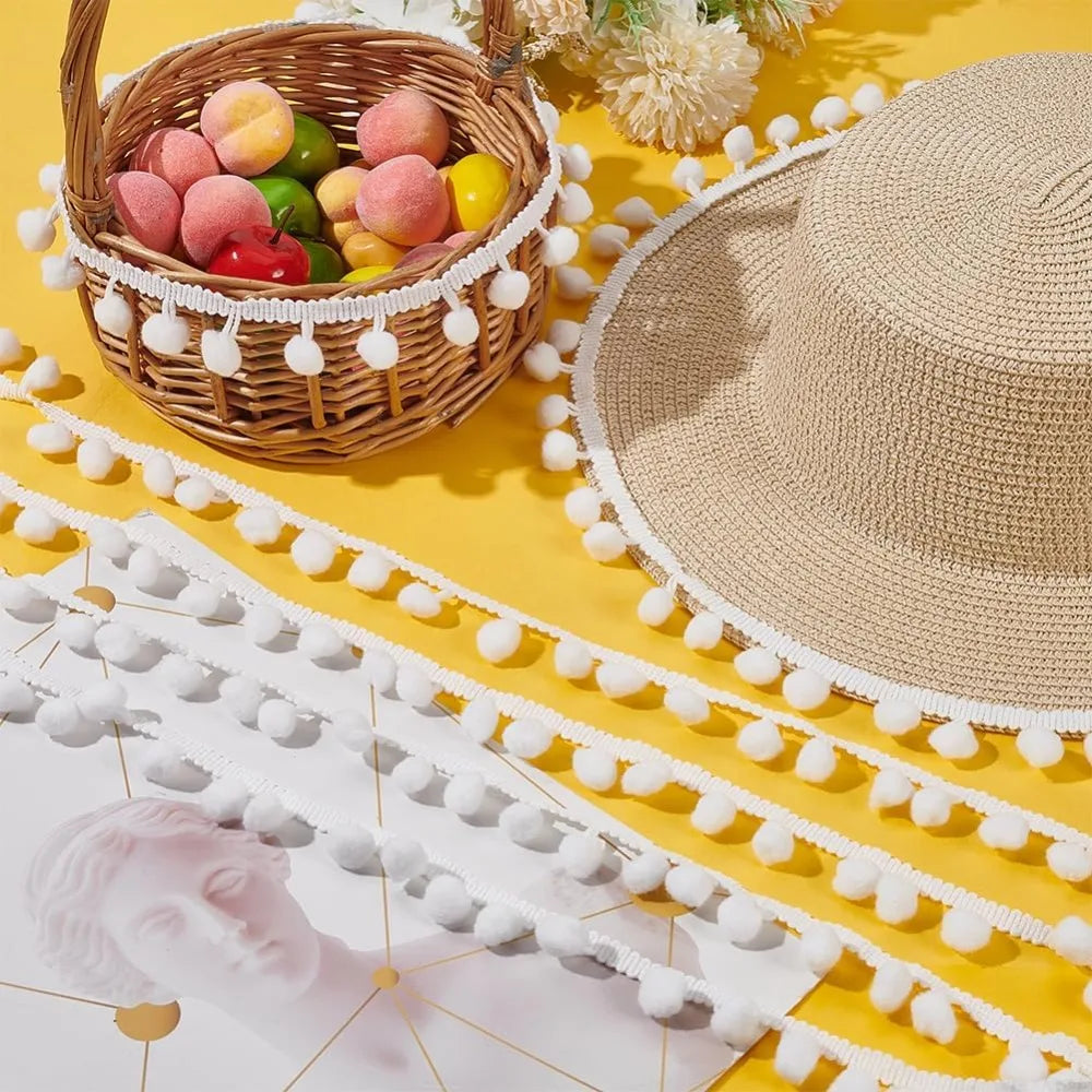 22 Yards White Pom Pom Ball Fringe Trim – 10mm Tassel Lace