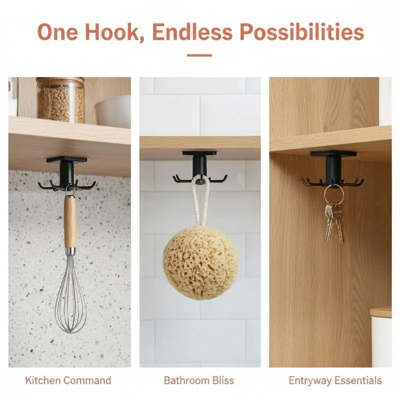 Under-Cabinet Utensil Hanger – 6 Rotating Hooks, No Drill