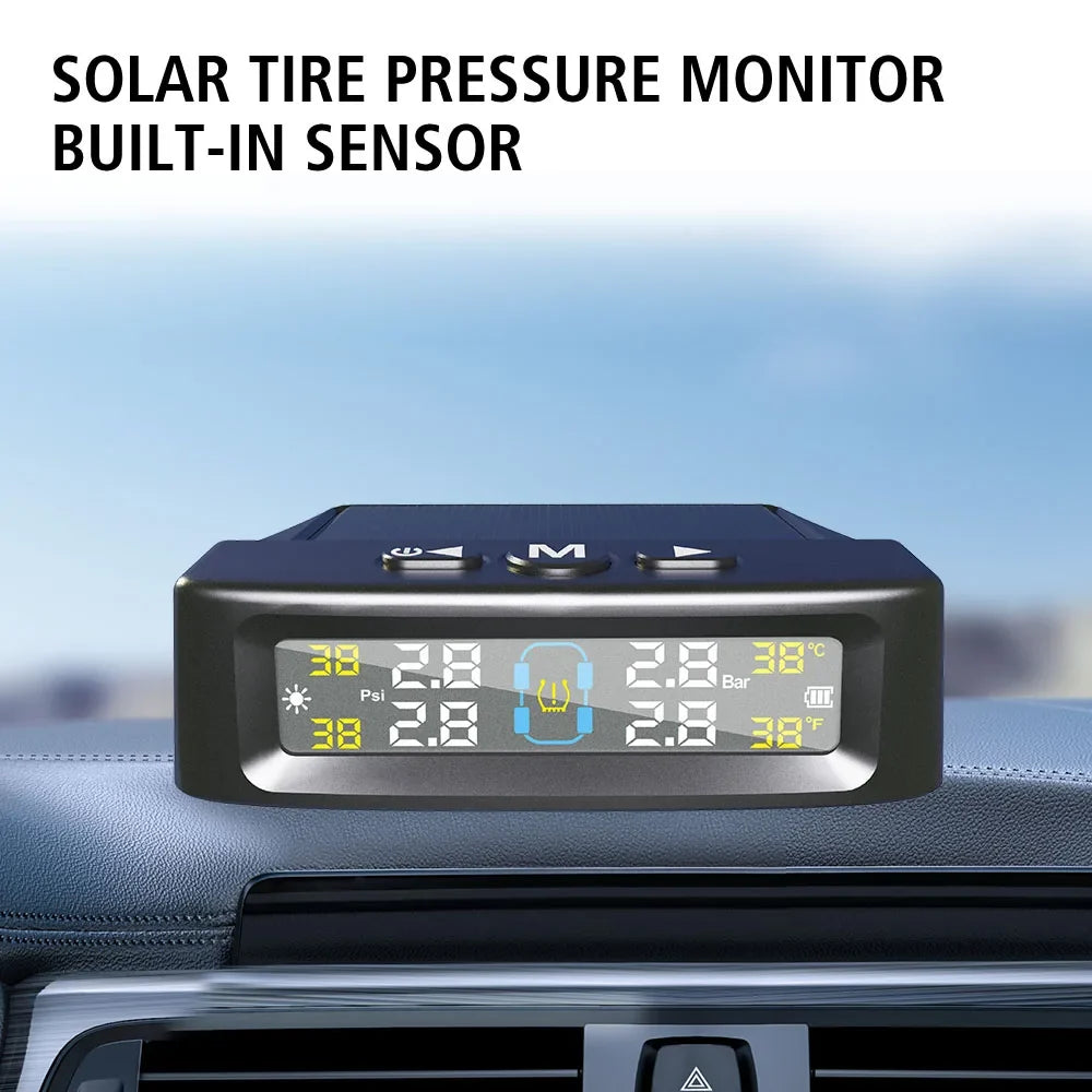Solar TPMS Car Tire Pressure Monitor – 4 External Sensors