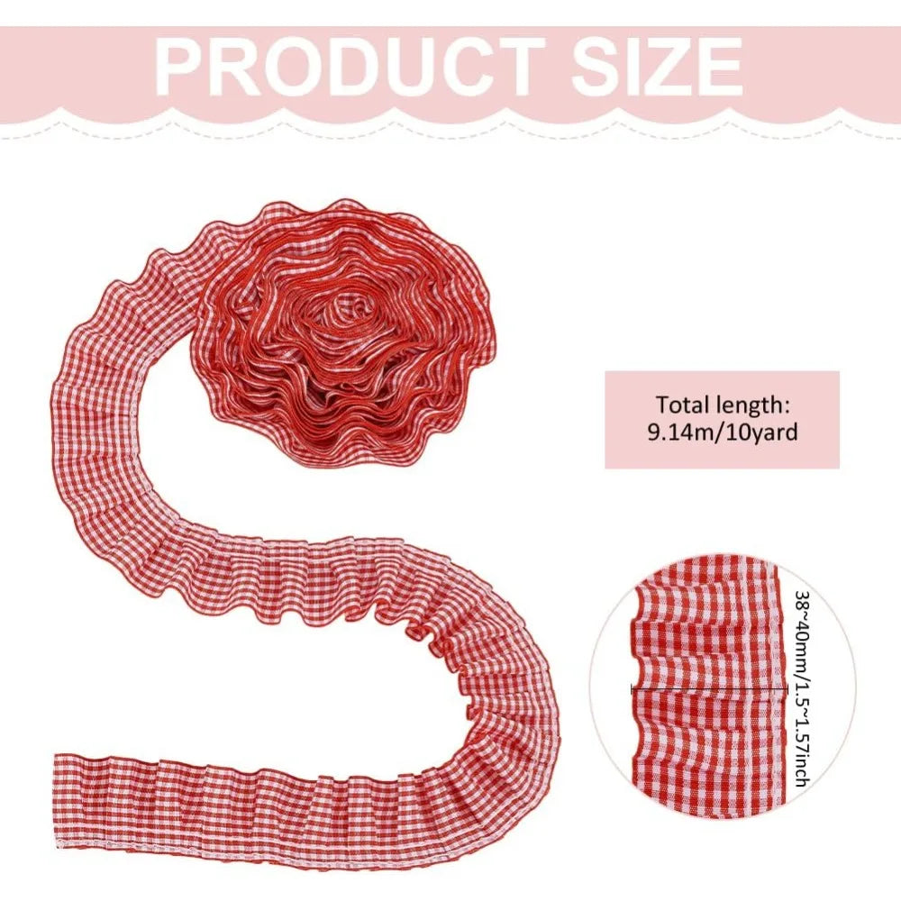 Cerise Gingham Ruffle Ribbon 40mm | 10m Polyester Craft Trim