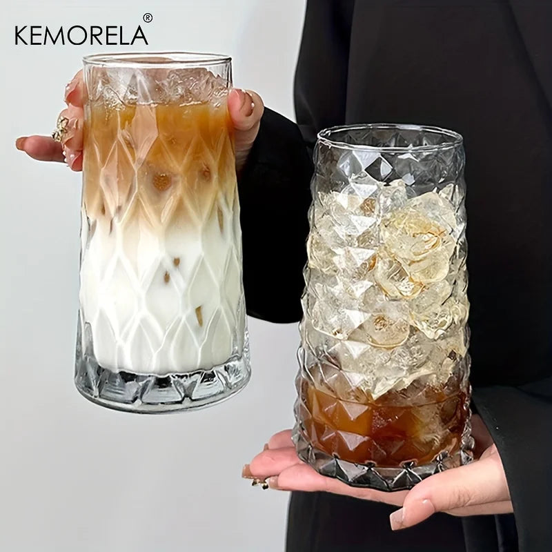 KEMORELA 500ml Diamond Glass Cup – Coffee, Whisky & Drinks