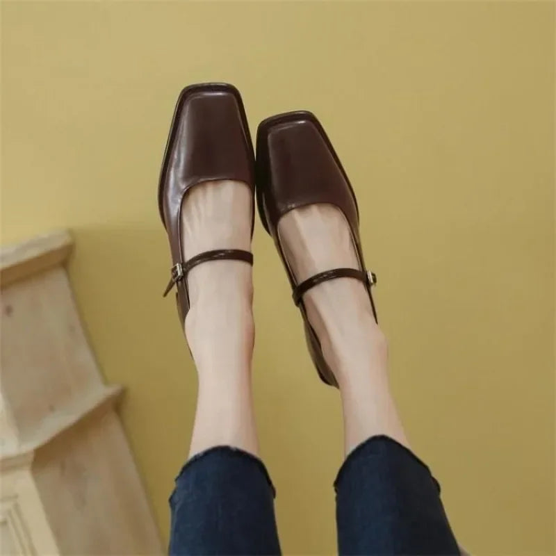 French Mary Jane Pumps – Square Toe Medium Heel Women's Shoes