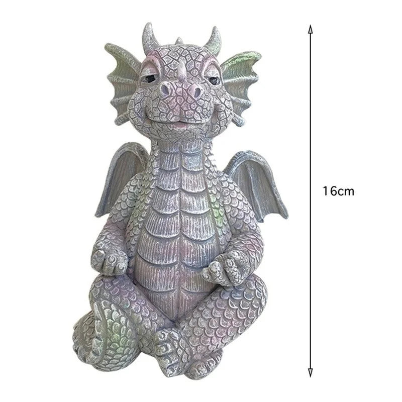 Mini Dragon Meditation Statue LED Resin Garden Sculpture