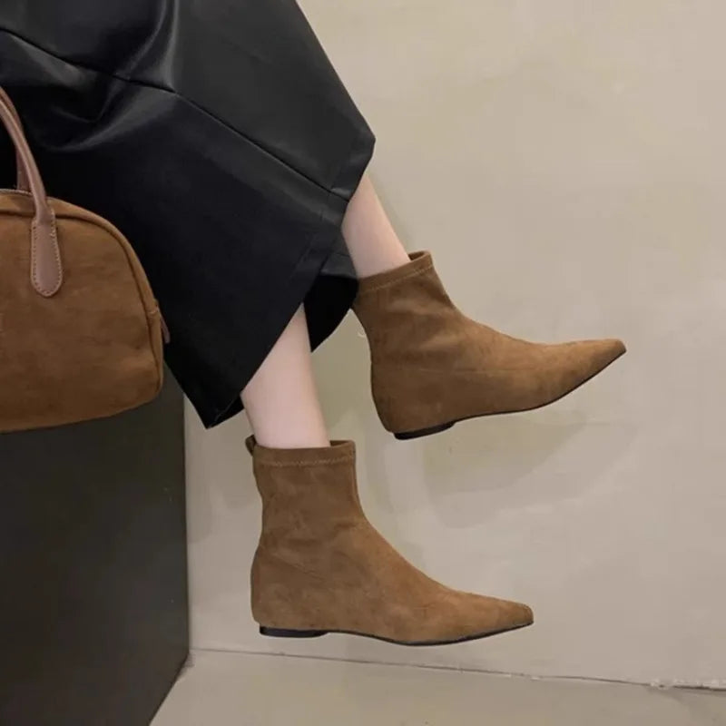 Women's Flat Pointed Toe Chelsea Ankle Boots – Faux Suede