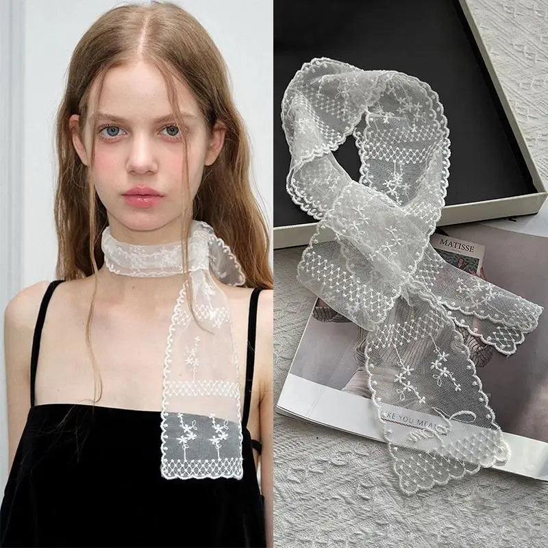 Floral Lace Neckerchief & Hair Band – Korean Style Women's Scarf