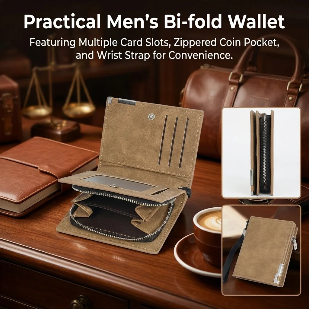 Men's Retro Short PU Leather Wallet | Snap & Zipper