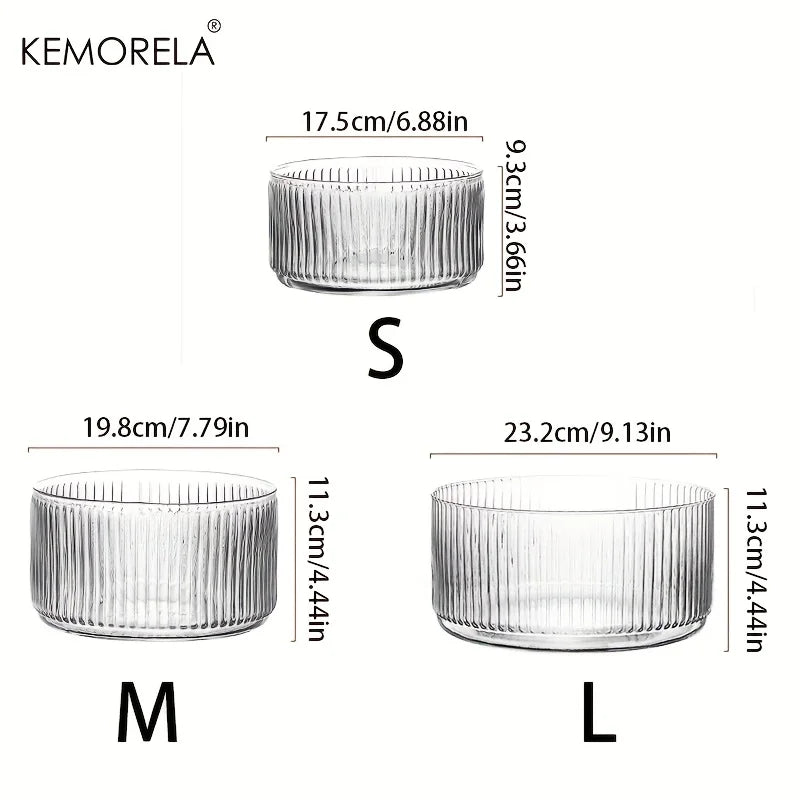 KEMORELA Striped Glass Salad & Fruit Bowl – Serving Dish