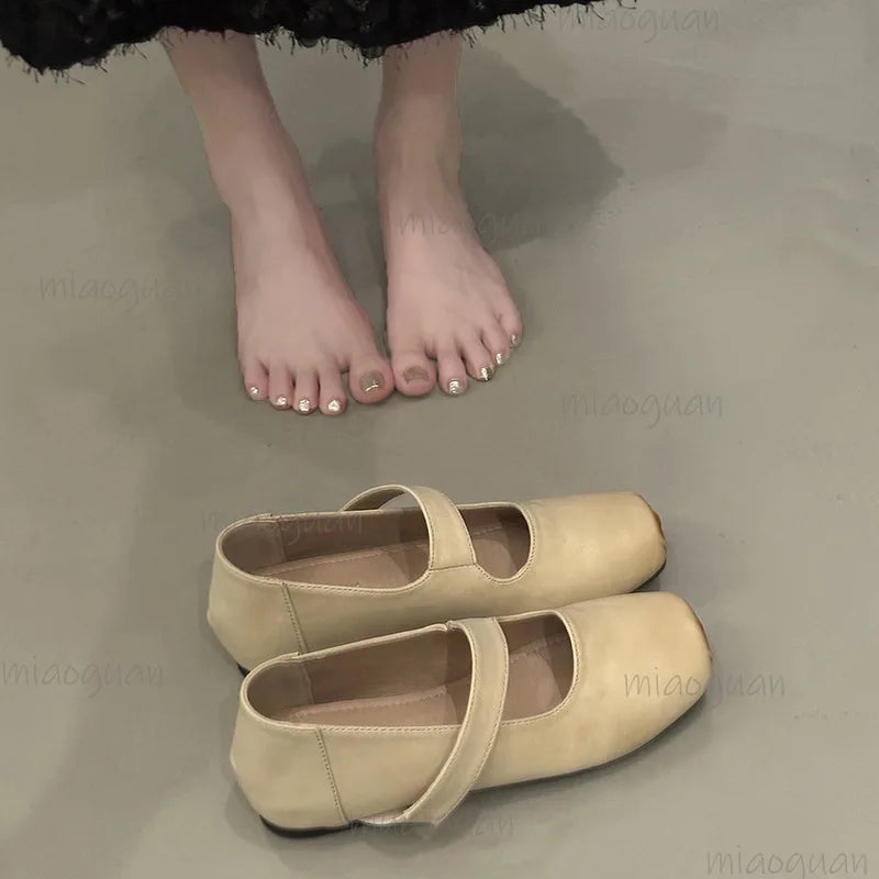 Women's Retro Square Toe Mary Jane Ballet Flats Slip-On
