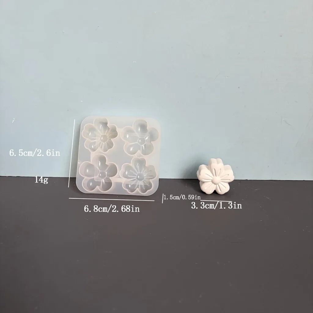 4-Cavity Mixed Flower Silicone Mold 3D Sakura Sunflower Chrysanthemum