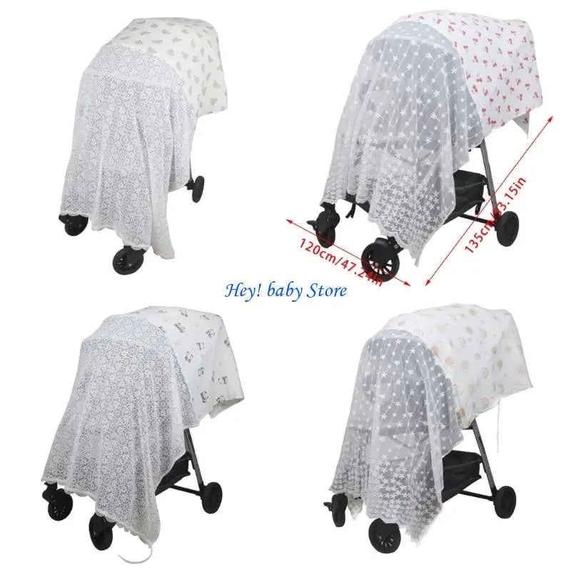 Baby Stroller Full Coverage Sun Shade & Fly Net Canopy Cover