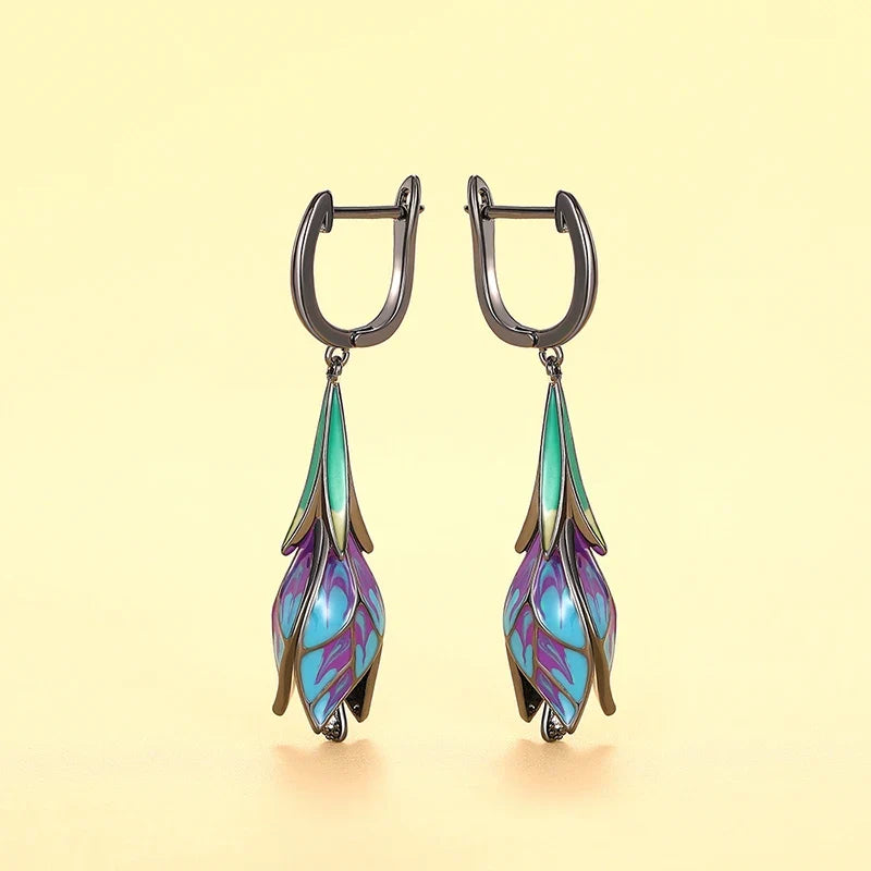 Huitan Black Tulip Flower Dangle Earrings | Women's Jewelry