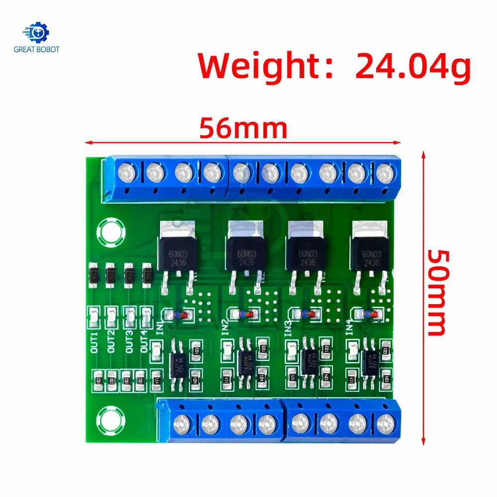 4-Channel MOSFET PWM Switch Controller Board DC 5V–27V