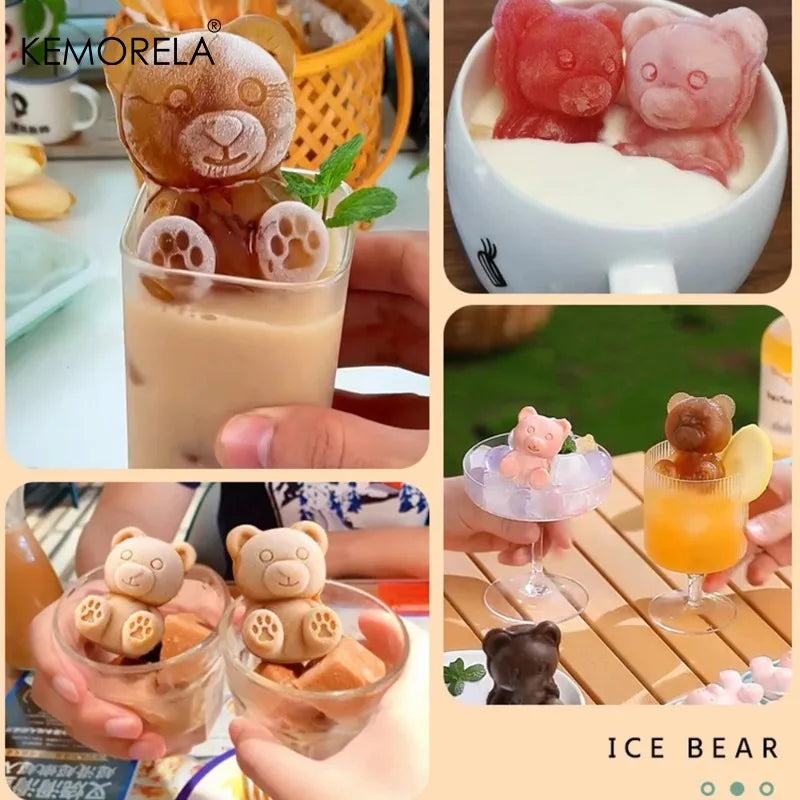 KEMORELA 6-Grid 3D Bear Silicone Ice Cube Mold Tray