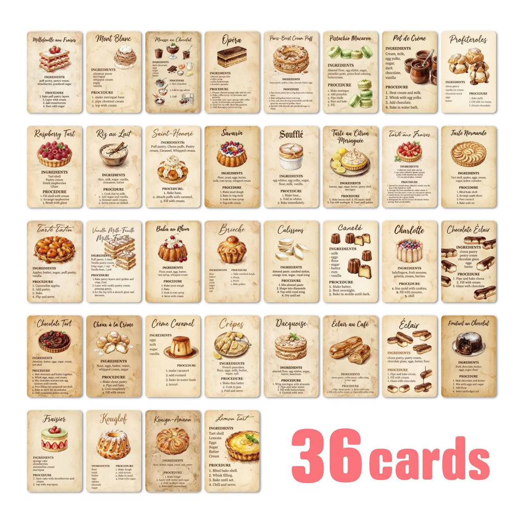 36 Vintage Dessert Recipe Booklets – Retro Baking Gift Card Set