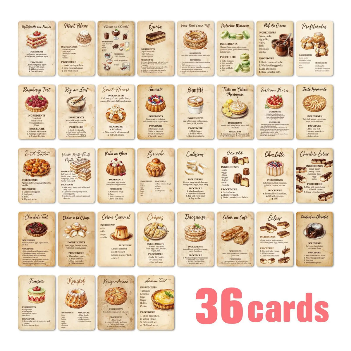 36 Vintage Dessert Recipe Booklets – Retro Baking Gift Card Set