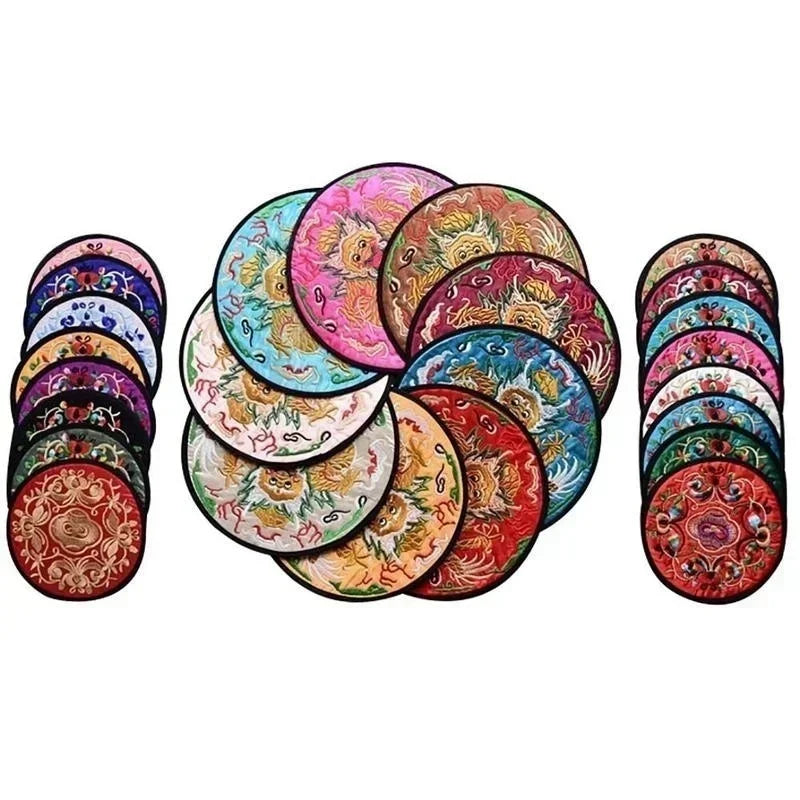 Retro Fabric Embroidery Coaster | Chinese Style Table Décor