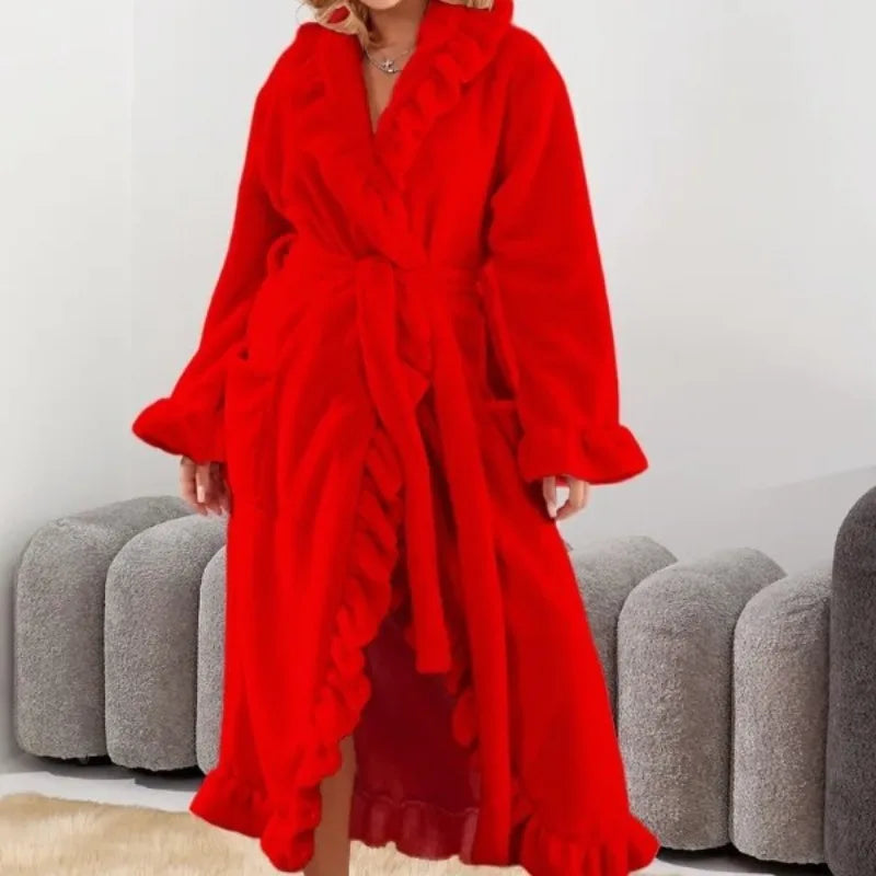 Women's Long Coral Velvet Robe – Soft Thickened Loungewear