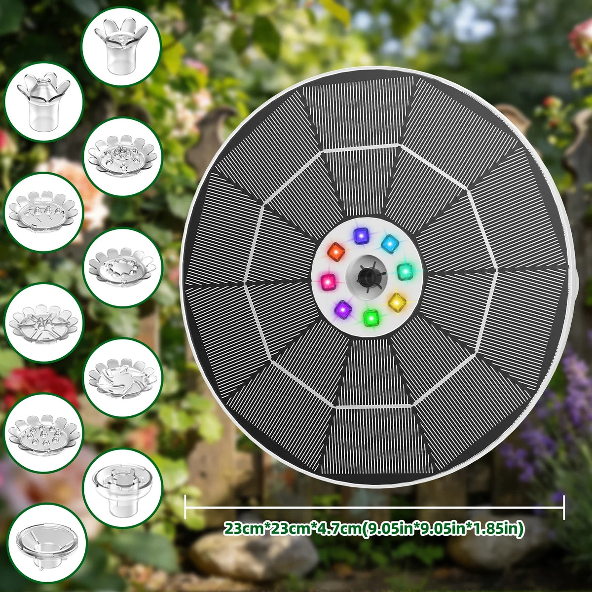 6.5W Solar Bird Bath Fountain Pump – LED Lights & Battery