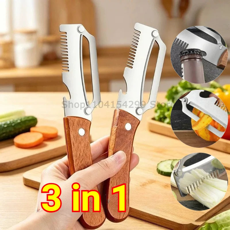 3-in-1 Vegetable Peeler & Paring Knife | Wooden Handle