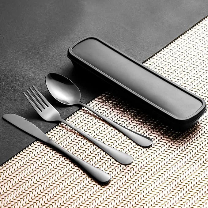 3-Piece Stainless Steel Travel Flatware Set with Storage Box