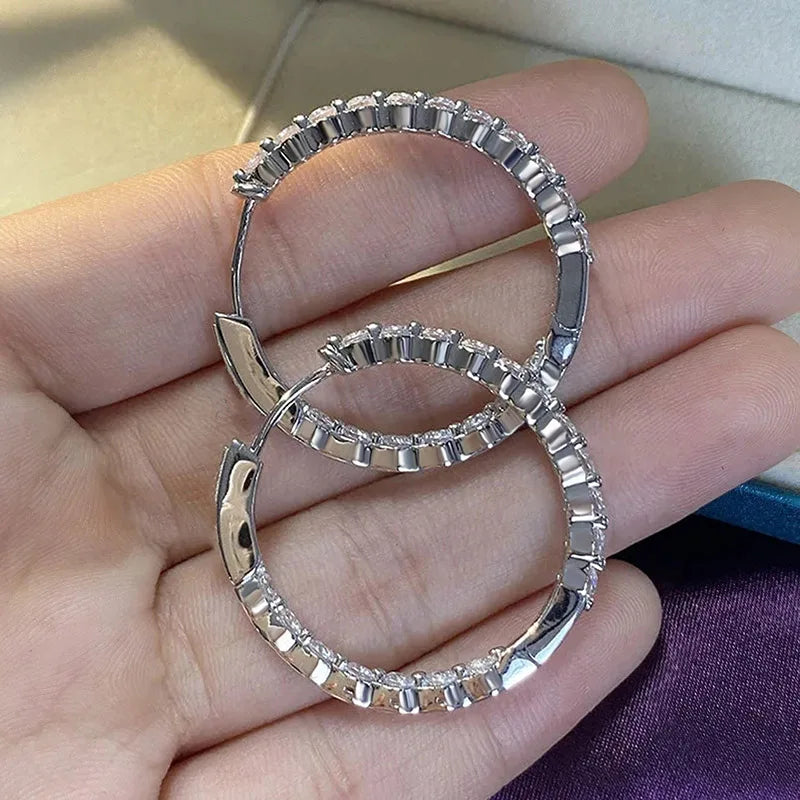 Huitan Silver Hoop Earrings – Cubic Zirconia Circle Jewelry