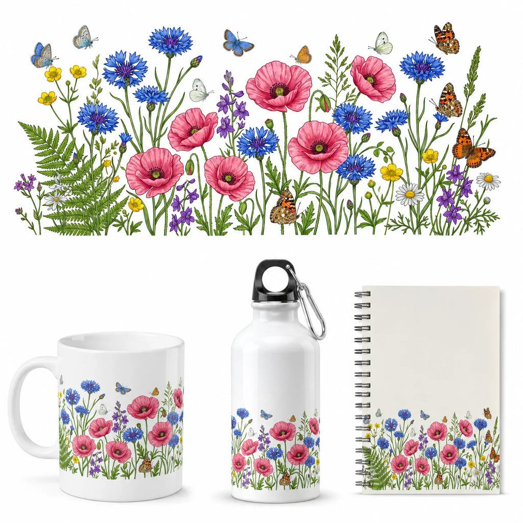 Watercolor Wildflower Butterfly Decal | Botanical Wall Sticker