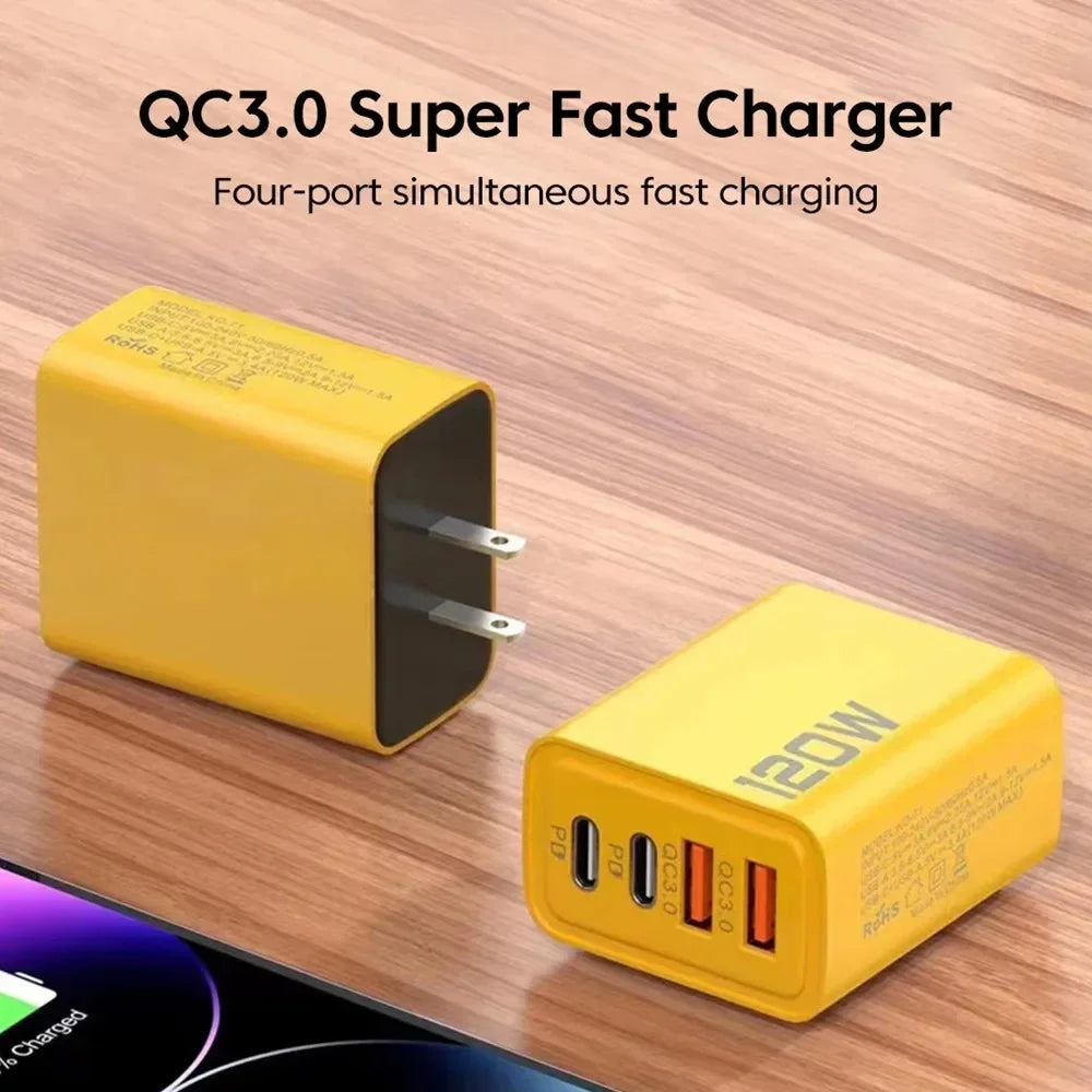 120W 4-Port USB-C PD Fast Wall Charger | iPhone Samsung