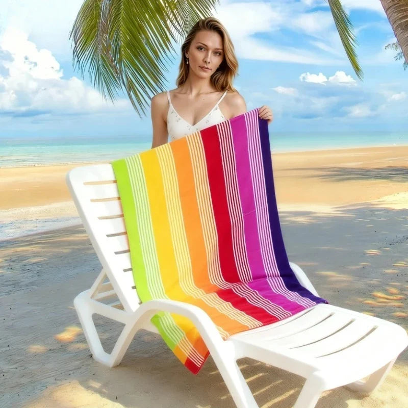 Extra Large Rainbow Stripe Beach Towel | Quick-Dry Microfiber