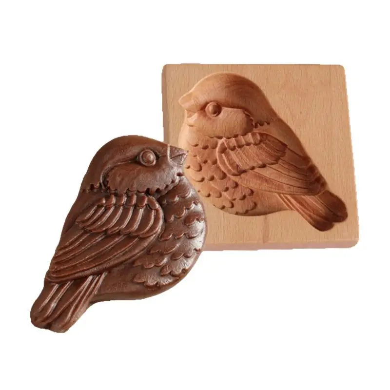 3D Wooden Animal Cookie Molds – Bird, Horse & Hedgehog