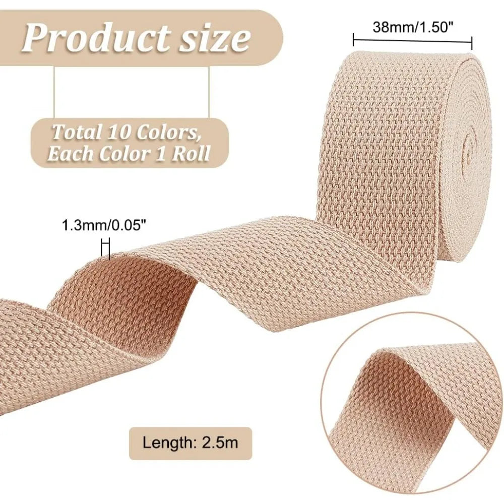 25M Polycotton Flat Webbing Ribbon – 10 Colors, 38mm Wide