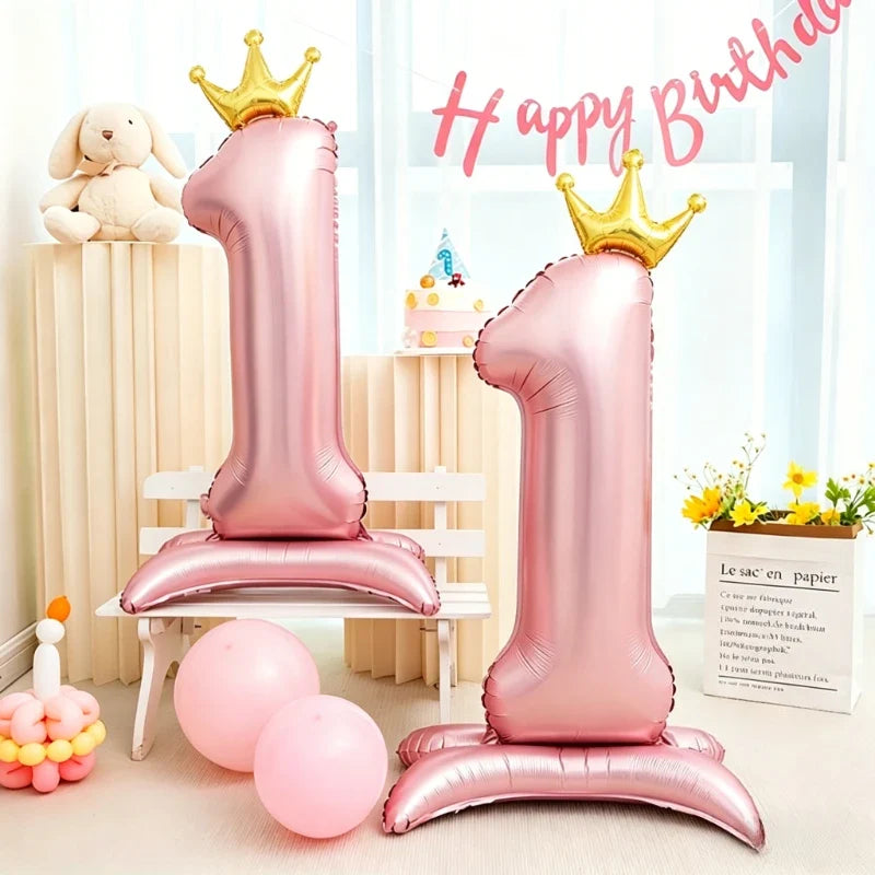 40-Inch Foil Number Balloon – Pink Crown Princess Party Decor