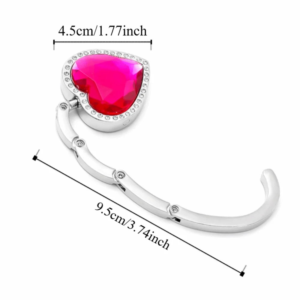 Rhinestone Folding Bag Hook – Heart Shape Purse Table Hanger