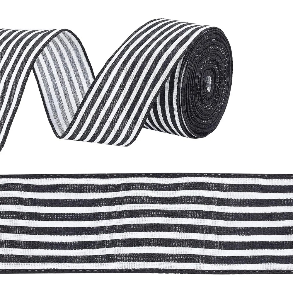 Black & White Striped Polyester Ribbon 2.5" – 12 Yards per Roll