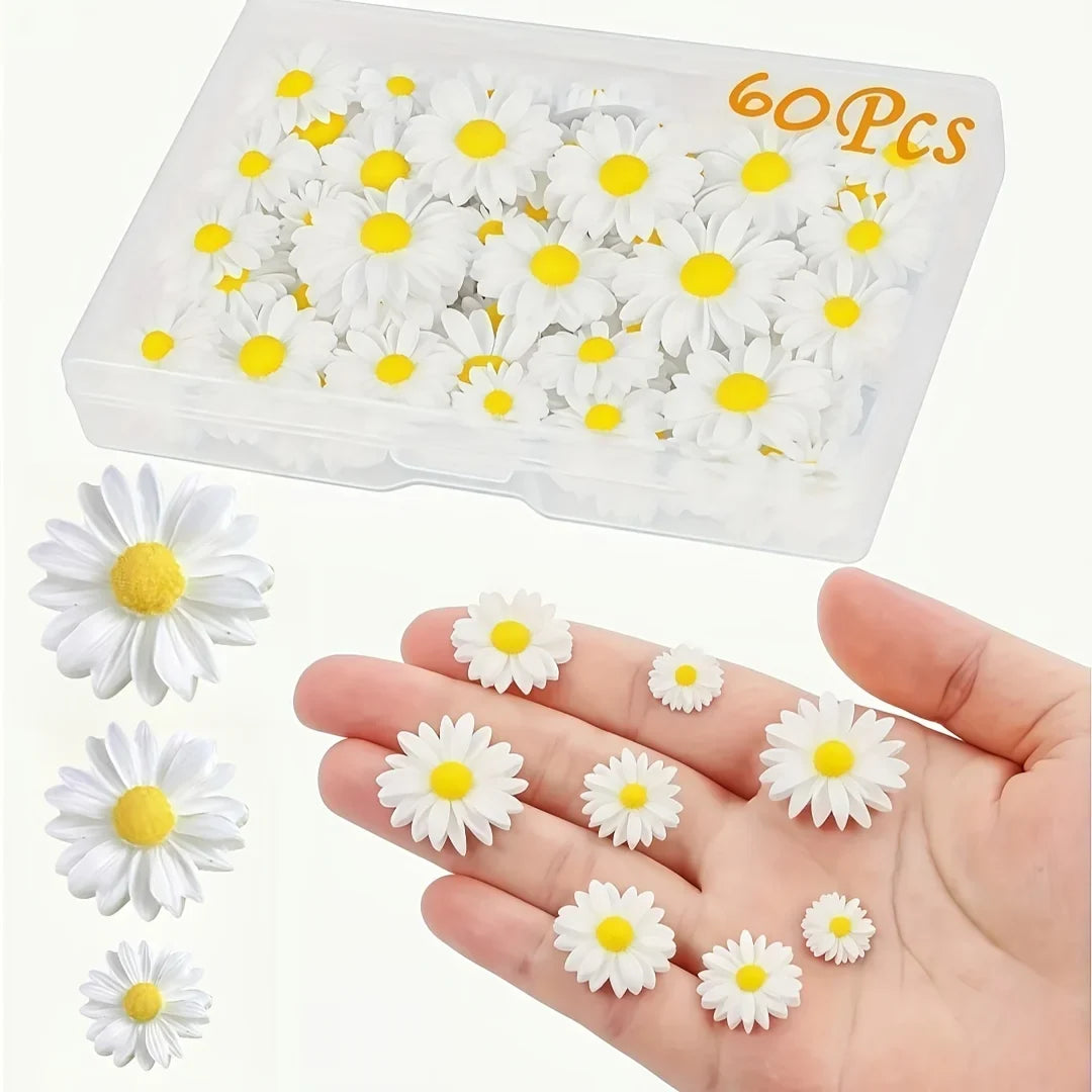 3D Daisy Nail Charms – Resin Flatback Nail Art Decorations